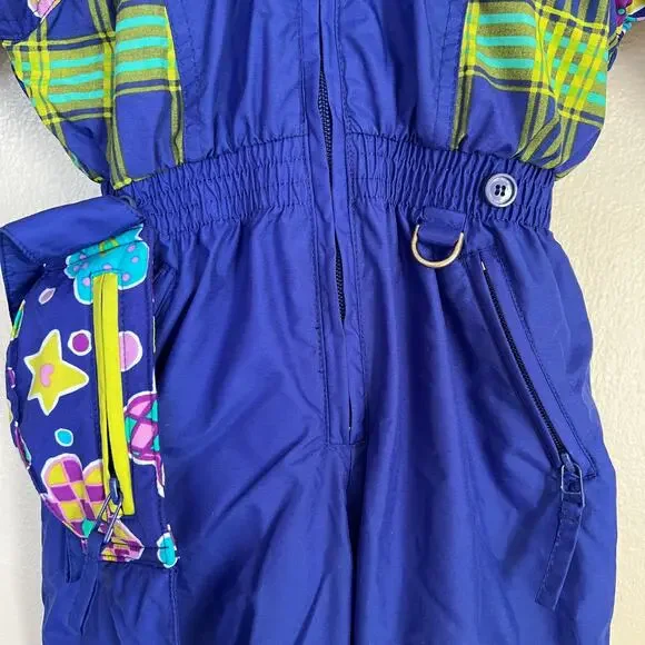 FERA Snowsuit Girl's One Piece Insulated Blue Green Size 4 Hooded Fanny Pack